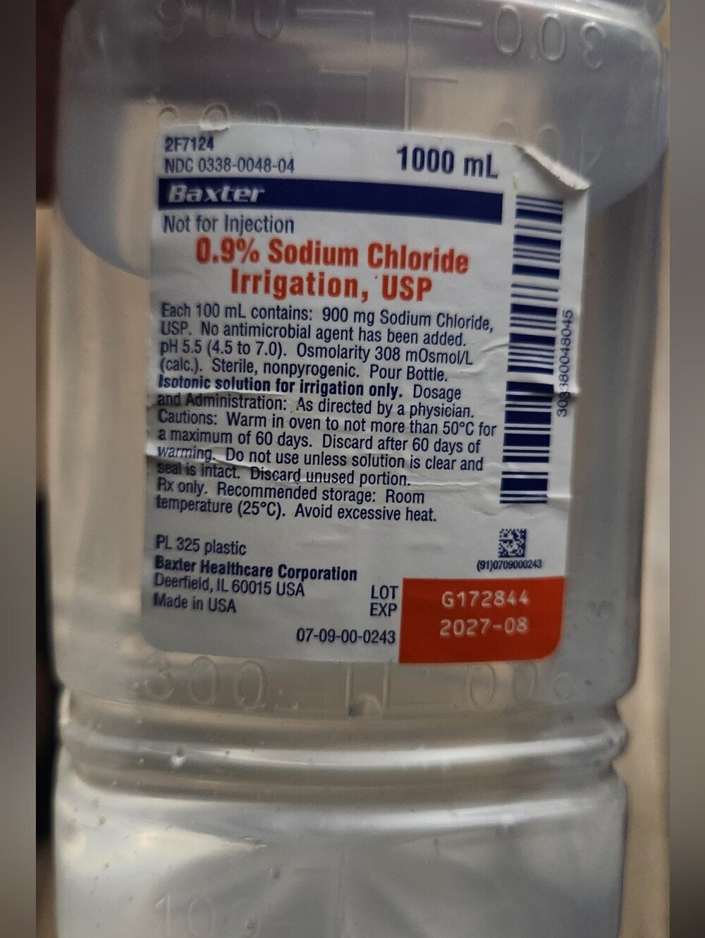 0063154, Sodium Chloride Irrigation Bottle, , 1000 ml, 2F7124 (2027-8)